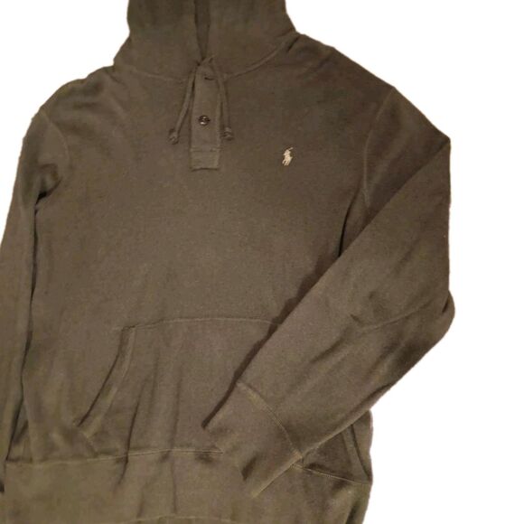 Ralph Lauren Vtg Sweater Henley SZ XL Hooded Hand Pockets Old Money Olive Green - Picture 2 of 11